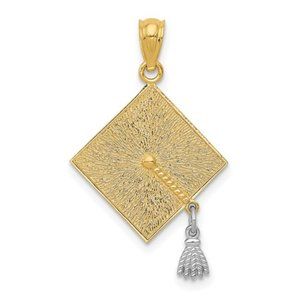 14k Two-tone Gold Graduation Cap Pendant